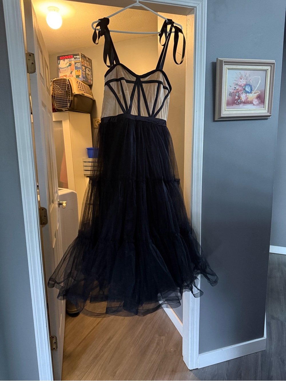 Black Tulle Midi Dress with Ivory Bodice